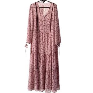 Long-Sleeve Tiered Dress in Branch Floral Lila L